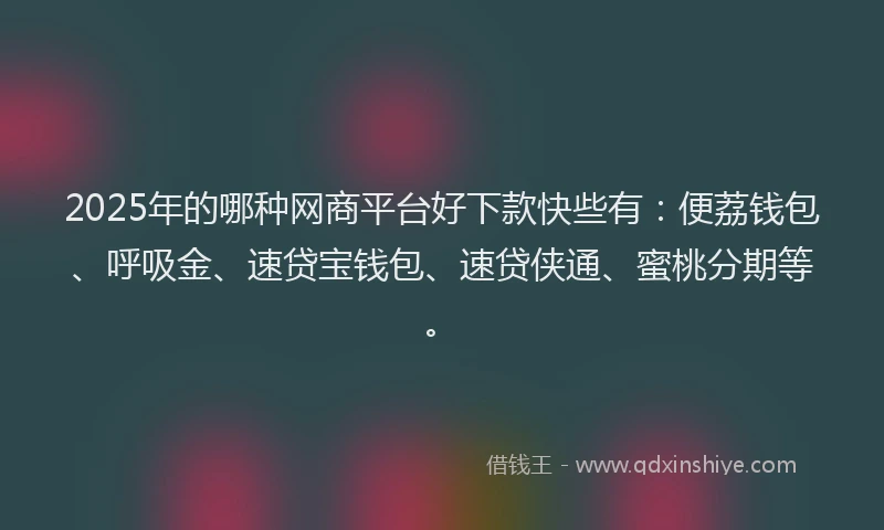 2025年的哪种网商平台好下款快些有：便荔钱包、呼吸金、速贷宝钱包、速贷侠通、蜜桃分期等。