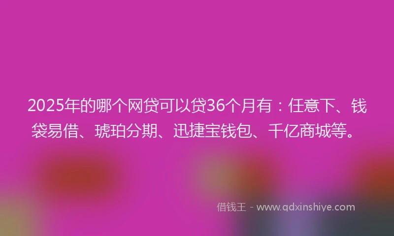 2025年的哪个网贷可以贷36个月有：任意下、钱袋易借、琥珀分期、迅捷宝钱包、千亿商城等。
