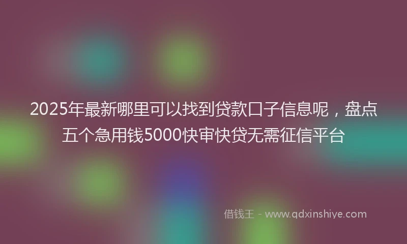 2025年最新哪里可以找到贷款口子信息呢，盘点五个急用钱5000快审快贷无需征信平台