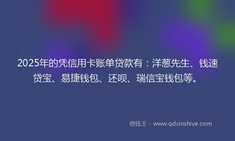 2025年的凭信用卡账单贷款有：洋葱先生、钱速贷宝、易捷钱包、还呗、瑞信宝钱包等。