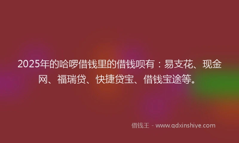 2025年的哈啰借钱里的借钱呗有：易支花、现金网、福瑞贷、快捷贷宝、借钱宝途等。