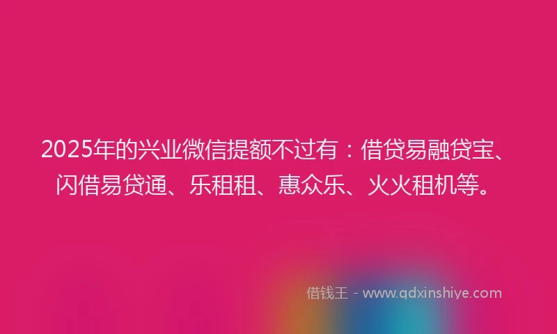 2025年的兴业微信提额不过有：借贷易融贷宝、闪借易贷通、乐租租、惠众乐、火火租机等。