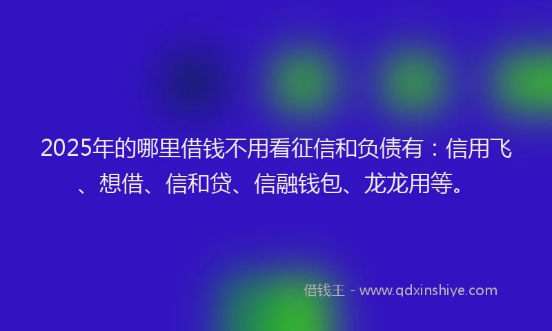 2025年的哪里借钱不用看征信和负债有：信用飞、想借、信和贷、信融钱包、龙龙用等。