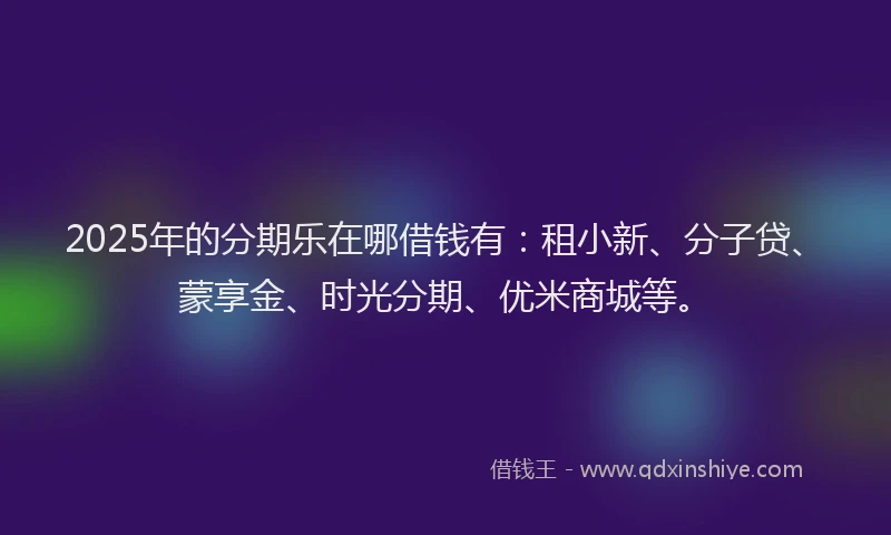 2025年的分期乐在哪借钱有：租小新、分子贷、蒙享金、时光分期、优米商城等。
