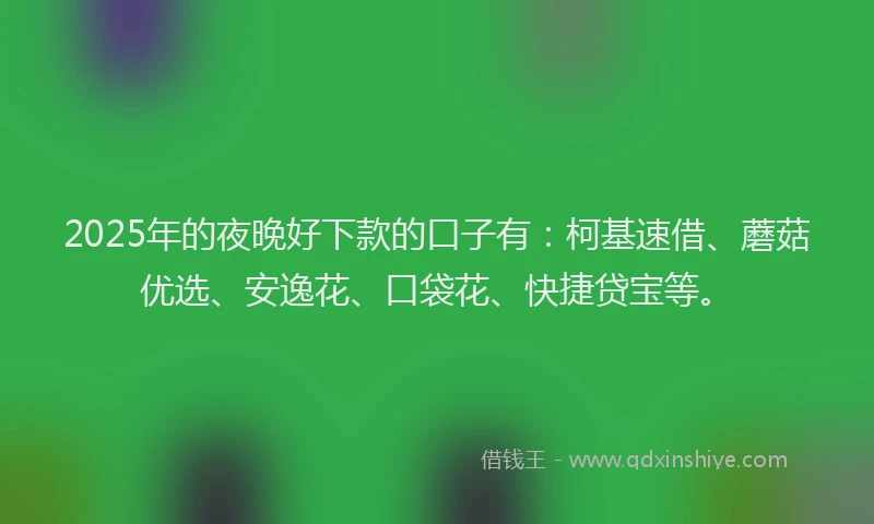 2025年的夜晚好下款的口子有：柯基速借、蘑菇优选、安逸花、口袋花、快捷贷宝等。