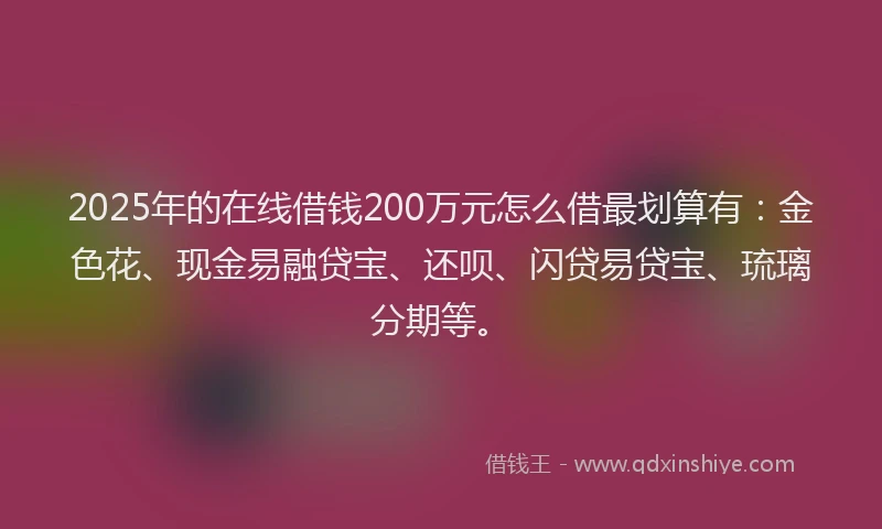 2025年的在线借钱200万元怎么借最划算有：金色花、现金易融贷宝、还呗、闪贷易贷宝、琉璃分期等。