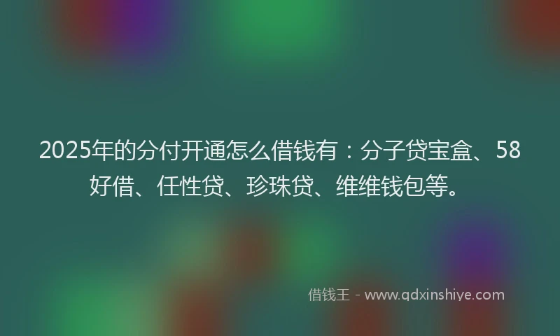 2025年的分付开通怎么借钱有：分子贷宝盒、58好借、任性贷、珍珠贷、维维钱包等。