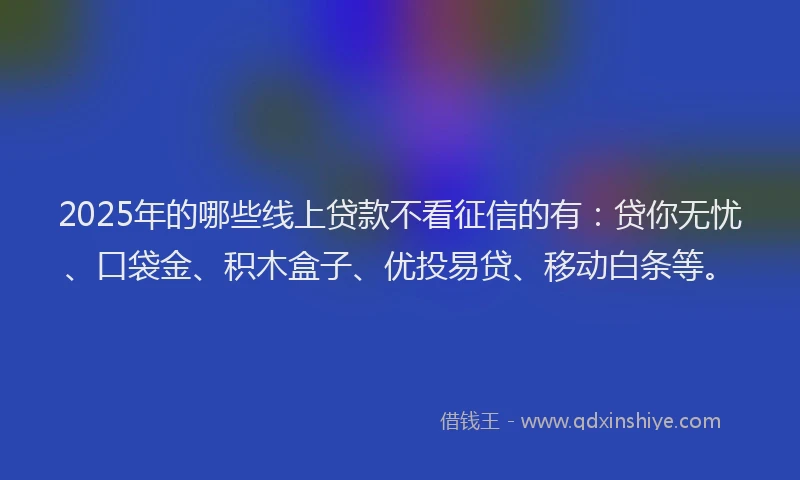 2025年的哪些线上贷款不看征信的有：贷你无忧、口袋金、积木盒子、优投易贷、移动白条等。
