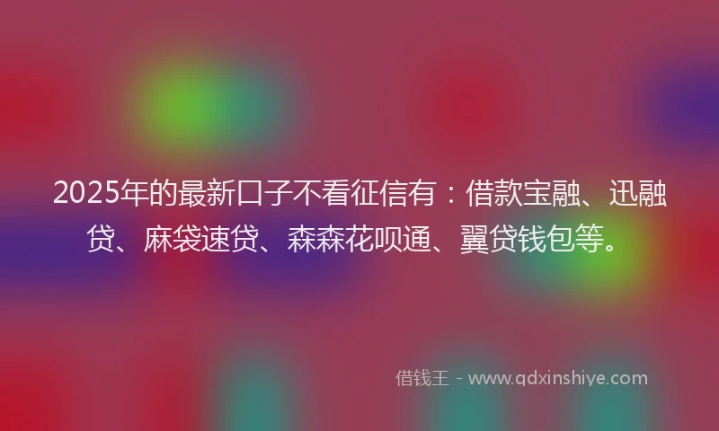 2025年的最新口子不看征信有：借款宝融、迅融贷、麻袋速贷、森森花呗通、翼贷钱包等。