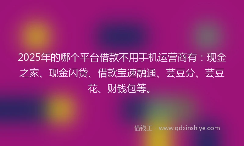 2025年的哪个平台借款不用手机运营商有：现金之家、现金闪贷、借款宝速融通、芸豆分、芸豆花、财钱包等。
