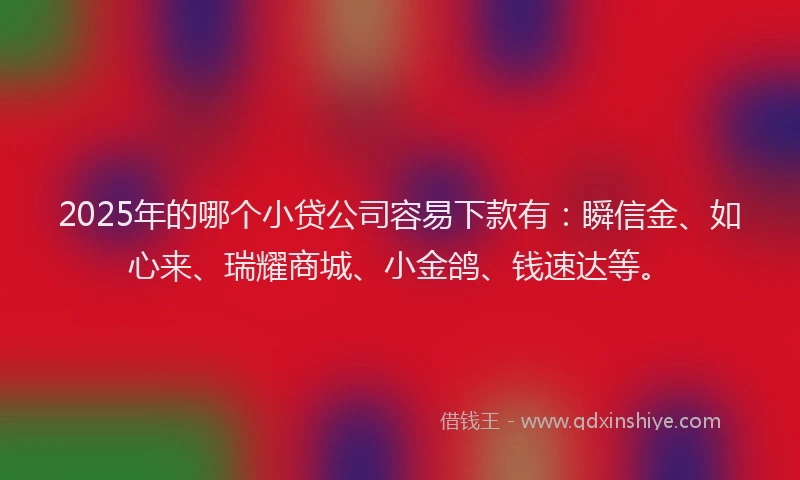 2025年的哪个小贷公司容易下款有：瞬信金、如心来、瑞耀商城、小金鸽、钱速达等。