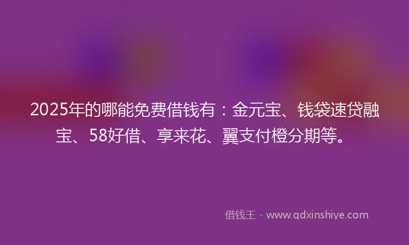 2025年的哪能免费借钱有：金元宝、钱袋速贷融宝、58好借、享来花、翼支付橙分期等。
