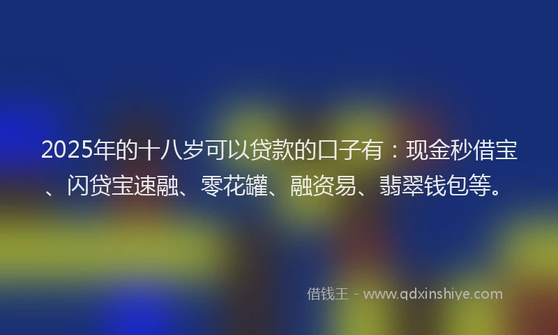 2025年的十八岁可以贷款的口子有：现金秒借宝、闪贷宝速融、零花罐、融资易、翡翠钱包等。
