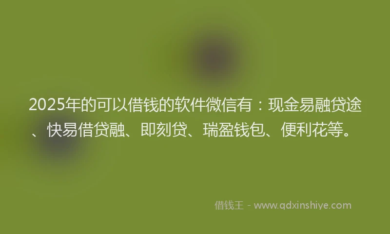 2025年的可以借钱的软件微信有：现金易融贷途、快易借贷融、即刻贷、瑞盈钱包、便利花等。