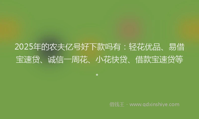 2025年的农夫亿号好下款吗有：轻花优品、易借宝速贷、诚信一周花、小花快贷、借款宝速贷等。