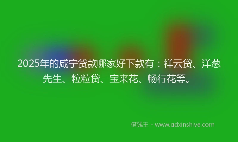 2025年的咸宁贷款哪家好下款有：祥云贷、洋葱先生、粒粒贷、宝来花、畅行花等。