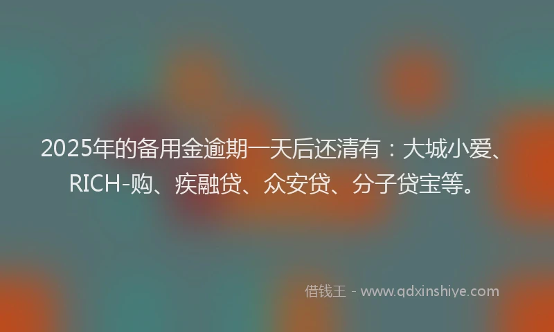 2025年的备用金逾期一天后还清有：大城小爱、RICH-购、疾融贷、众安贷、分子贷宝等。