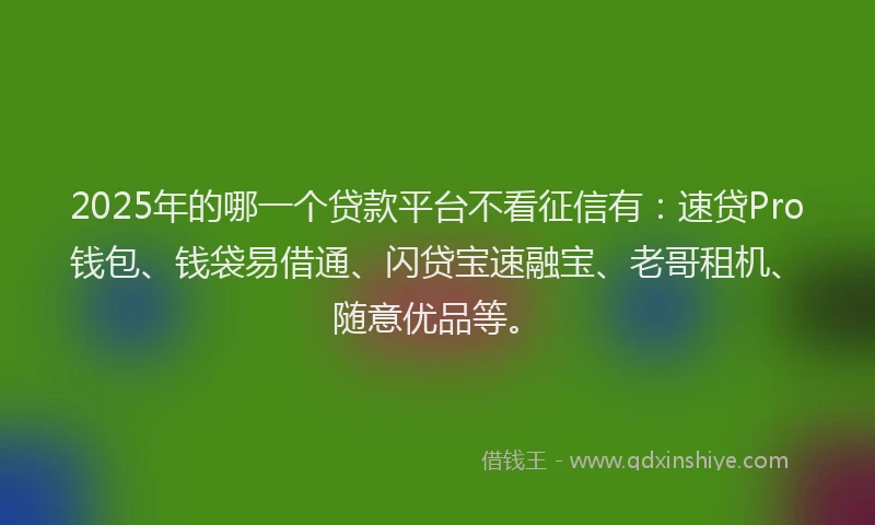2025年的哪一个贷款平台不看征信有：速贷Pro钱包、钱袋易借通、闪贷宝速融宝、老哥租机、随意优品等。