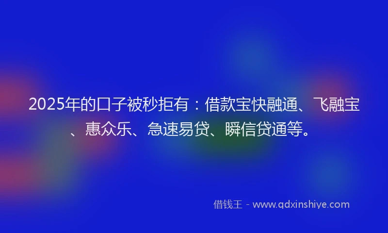 2025年的口子被秒拒有：借款宝快融通、飞融宝、惠众乐、急速易贷、瞬信贷通等。