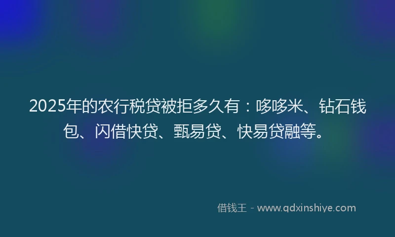 2025年的农行税贷被拒多久有：哆哆米、钻石钱包、闪借快贷、甄易贷、快易贷融等。
