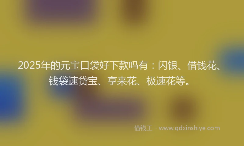 2025年的元宝口袋好下款吗有：闪银、借钱花、钱袋速贷宝、享来花、极速花等。