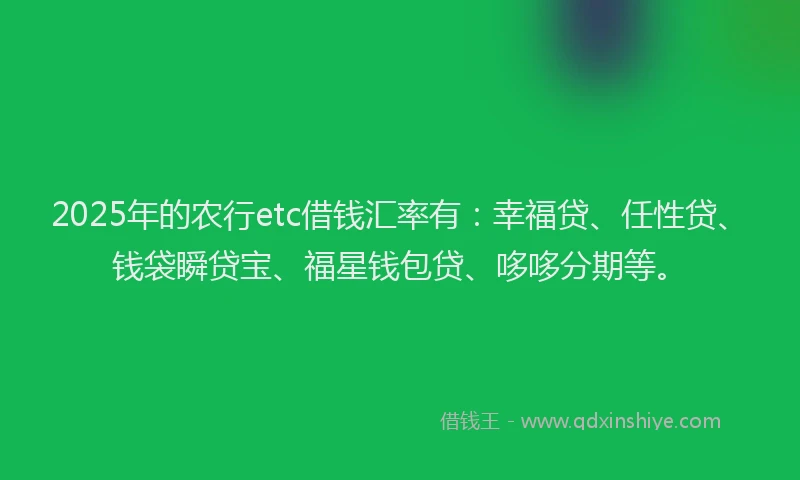 2025年的农行etc借钱汇率有：幸福贷、任性贷、钱袋瞬贷宝、福星钱包贷、哆哆分期等。