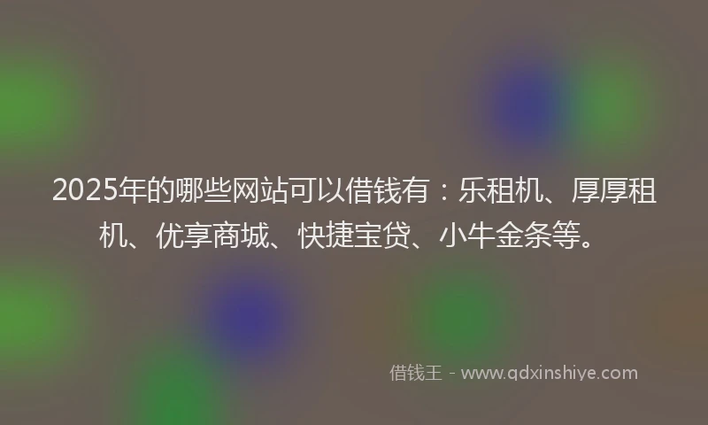 2025年的哪些网站可以借钱有：乐租机、厚厚租机、优享商城、快捷宝贷、小牛金条等。