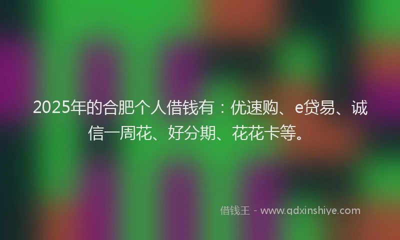 2025年的合肥个人借钱有：优速购、e贷易、诚信一周花、好分期、花花卡等。