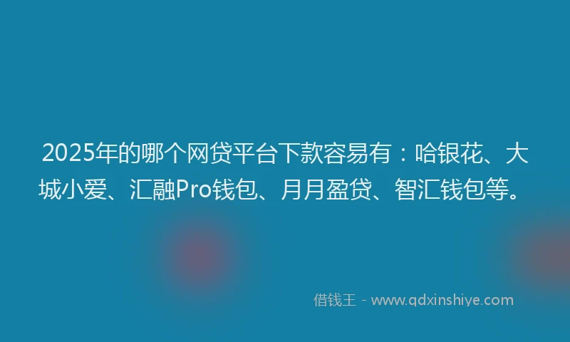 2025年的哪个网贷平台下款容易有：哈银花、大城小爱、汇融Pro钱包、月月盈贷、智汇钱包等。