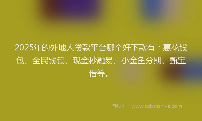 2025年的外地人贷款平台哪个好下款有：惠花钱包、全民钱包、现金秒融易、小金鱼分期、甄宝借等。