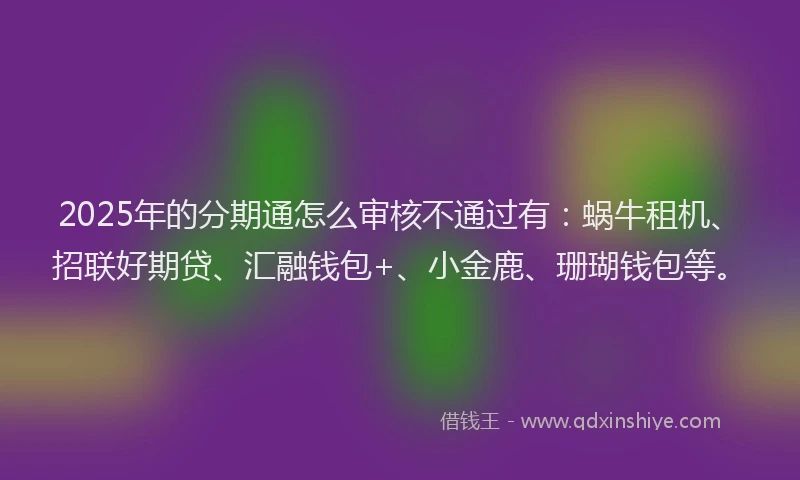 2025年的分期通怎么审核不通过有：蜗牛租机、招联好期贷、汇融钱包+、小金鹿、珊瑚钱包等。