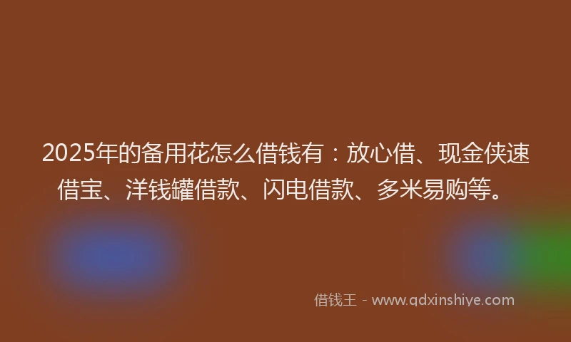 2025年的备用花怎么借钱有：放心借、现金侠速借宝、洋钱罐借款、闪电借款、多米易购等。