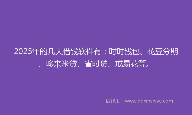 2025年的几大借钱软件有：时时钱包、花豆分期、哆来米贷、省时贷、戒易花等。