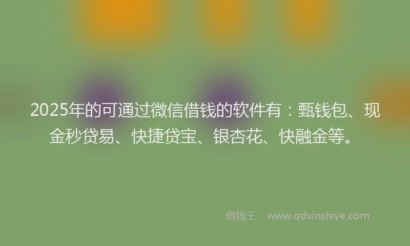 2025年的可通过微信借钱的软件有：甄钱包、现金秒贷易、快捷贷宝、银杏花、快融金等。