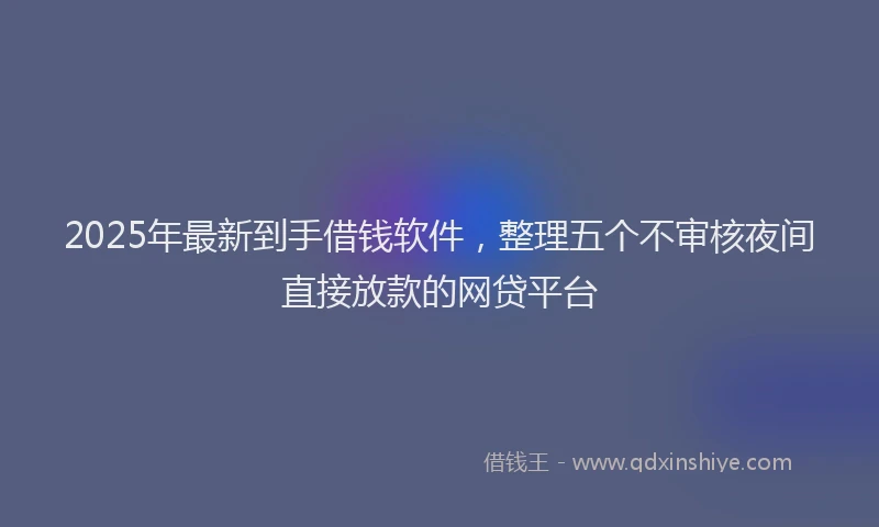 2025年最新到手借钱软件，整理五个不审核夜间直接放款的网贷平台