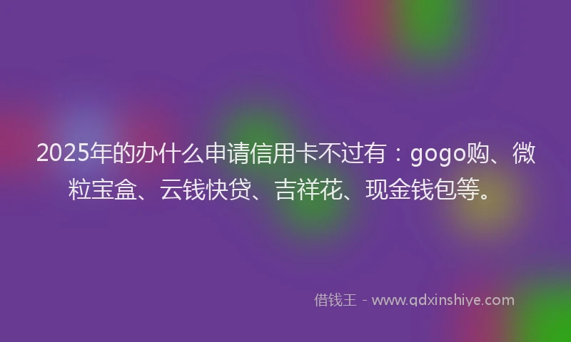 2025年的办什么申请信用卡不过有：gogo购、微粒宝盒、云钱快贷、吉祥花、现金钱包等。