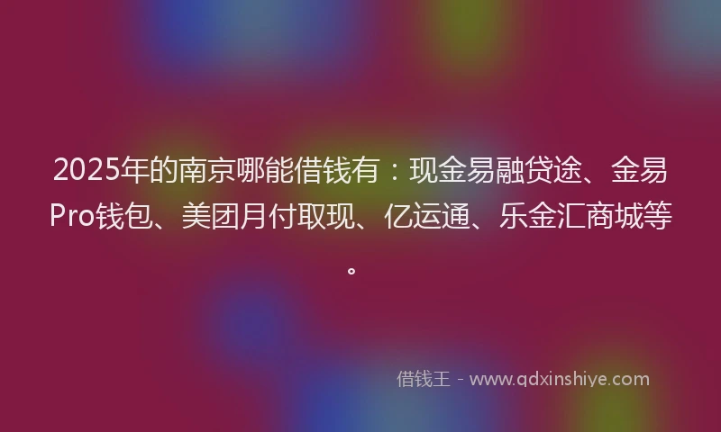 2025年的南京哪能借钱有：现金易融贷途、金易Pro钱包、美团月付取现、亿运通、乐金汇商城等。