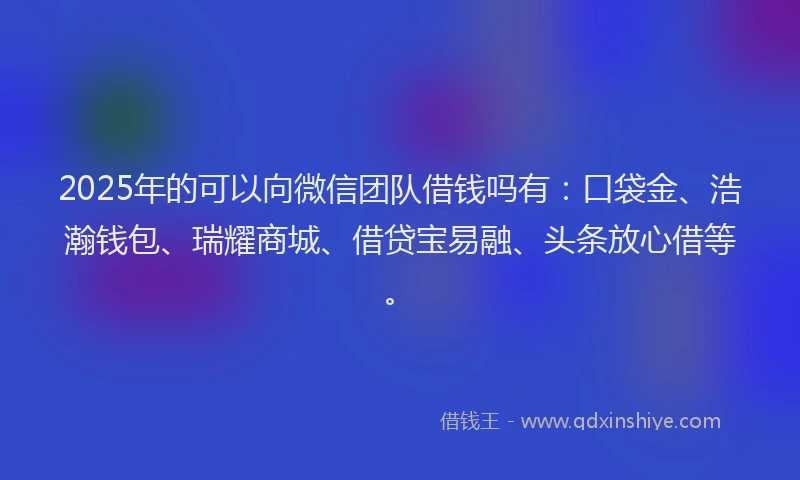 2025年的可以向微信团队借钱吗有：口袋金、浩瀚钱包、瑞耀商城、借贷宝易融、头条放心借等。