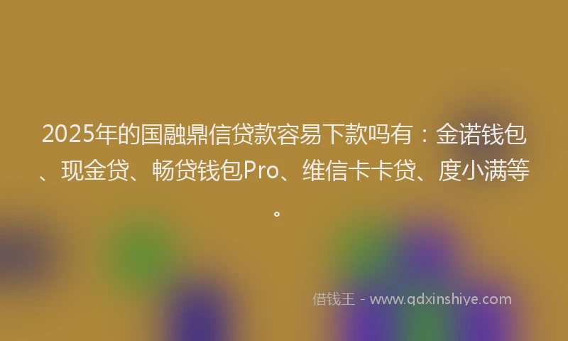 2025年的国融鼎信贷款容易下款吗有：金诺钱包、现金贷、畅贷钱包Pro、维信卡卡贷、度小满等。
