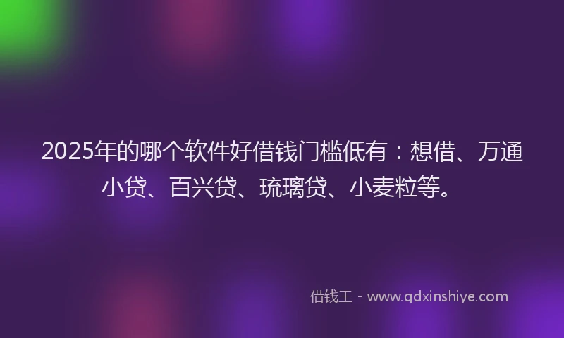 2025年的哪个软件好借钱门槛低有：想借、万通小贷、百兴贷、琉璃贷、小麦粒等。