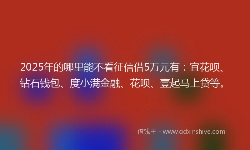 2025年的哪里能不看征信借5万元有：宜花呗、钻石钱包、度小满金融、花呗、壹起马上贷等。