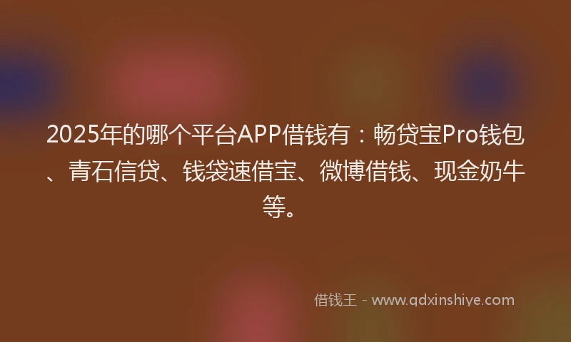 2025年的哪个平台APP借钱有：畅贷宝Pro钱包、青石信贷、钱袋速借宝、微博借钱、现金奶牛等。