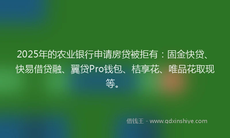 2025年的农业银行申请房贷被拒有：固金快贷、快易借贷融、翼贷Pro钱包、桔享花、唯品花取现等。