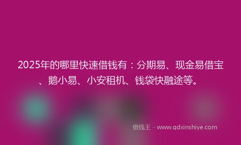 2025年的哪里快速借钱有：分期易、现金易借宝、鹅小易、小安租机、钱袋快融途等。