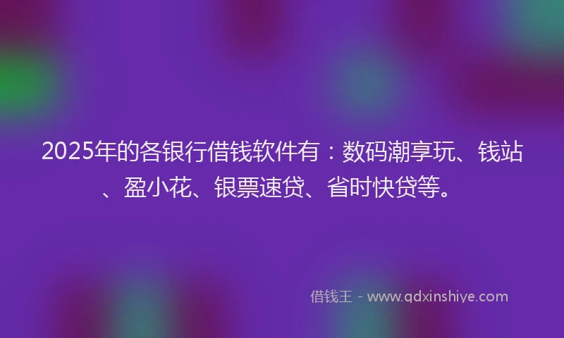 2025年的各银行借钱软件有：数码潮享玩、钱站、盈小花、银票速贷、省时快贷等。