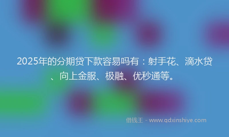 2025年的分期贷下款容易吗有：射手花、滴水贷、向上金服、极融、优秒通等。