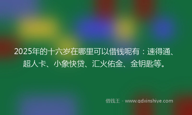 2025年的十六岁在哪里可以借钱呢有：速得通、超人卡、小象快贷、汇火佑金、金钥匙等。