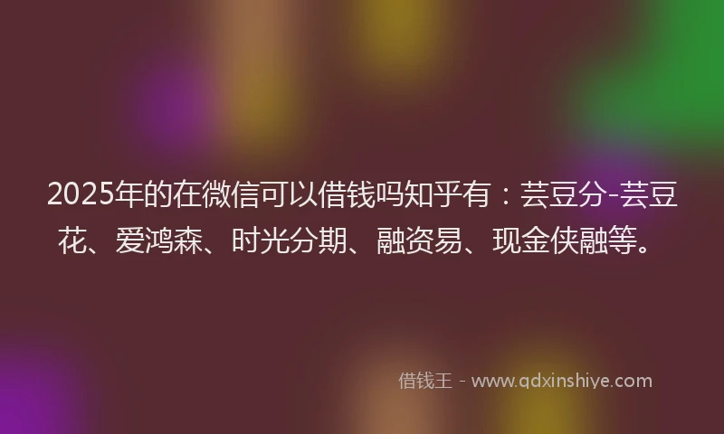2025年的在微信可以借钱吗知乎有：芸豆分-芸豆花、爱鸿森、时光分期、融资易、现金侠融等。