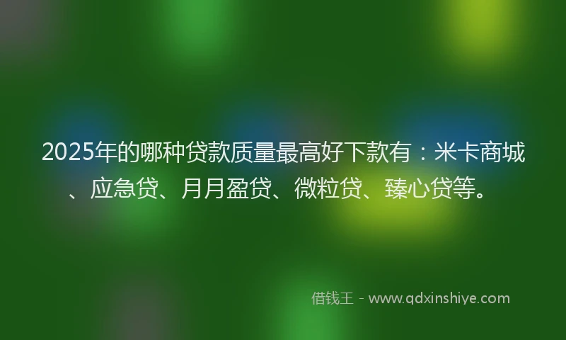 2025年的哪种贷款质量最高好下款有：米卡商城、应急贷、月月盈贷、微粒贷、臻心贷等。