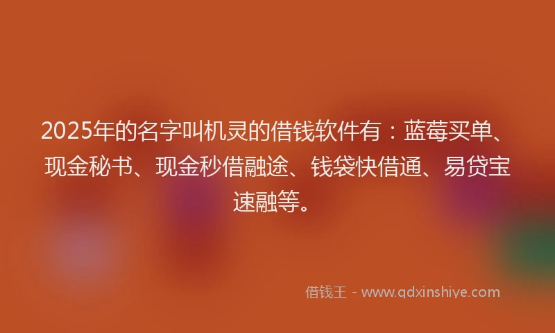 2025年的名字叫机灵的借钱软件有：蓝莓买单、现金秘书、现金秒借融途、钱袋快借通、易贷宝速融等。